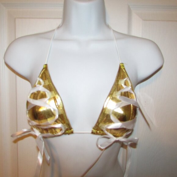 Gold Metallic Booty Short Bikini - NEW - Picture 4 of 9